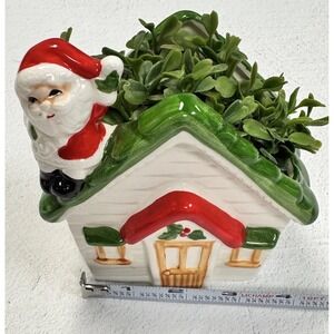 Vintage Retro Santa Claus in Chimney House Planter Figurine Christmas
